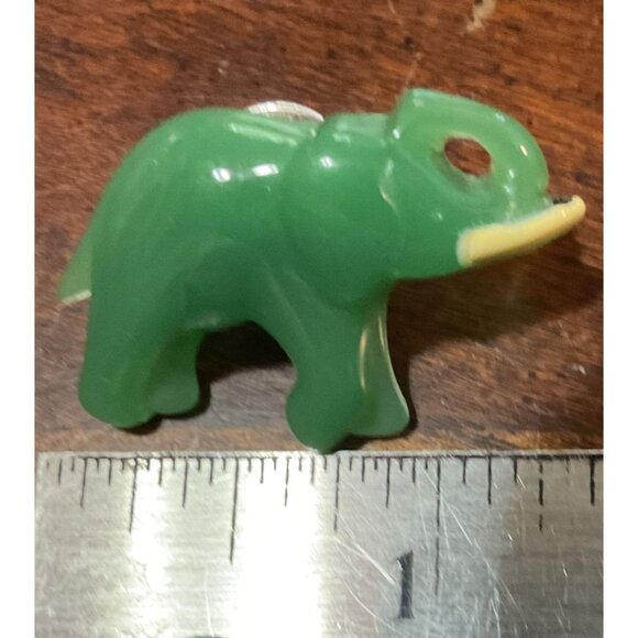 Jade Green Elephant Sweater Pin Lapel Pin Trunk Up Good Luck 1" L Resin - Picture 3 of 3